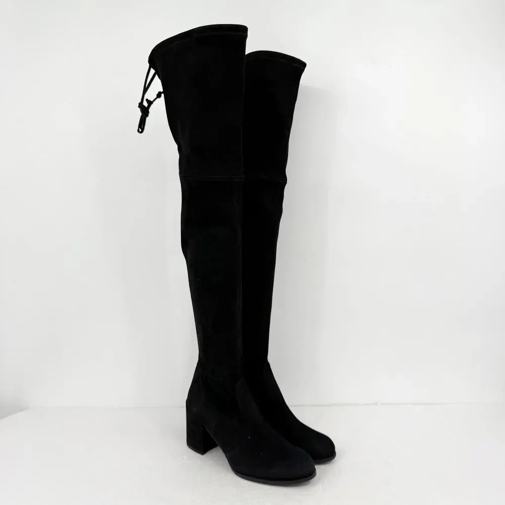 Stuart Weitzman Womens Tieland Over The Knee Boots Size 6 Black Suede EUC